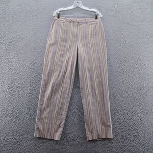 Talbots Womens Straight Leg Chino Pants 8 Beige‎ Blue Stripe Twill Preppy